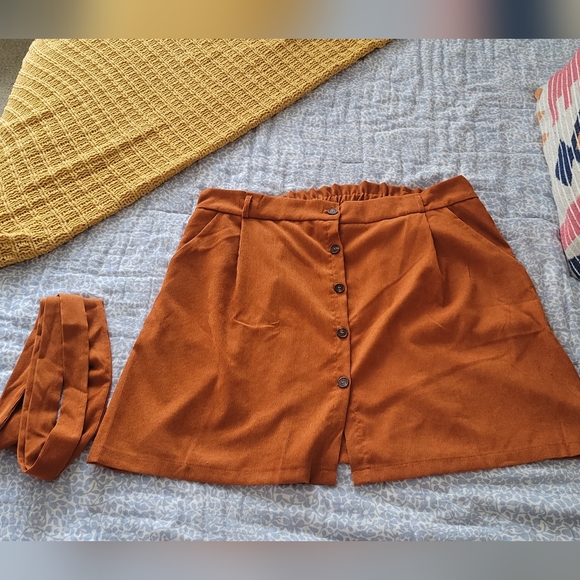 Solid Belted Button Through Corduroy Skirt - Picture 1 of 5